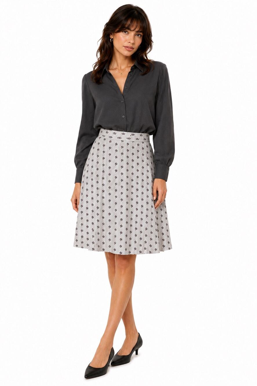 Vintage ‘80s Liz Claiborne Gray Geometric Print Lightweight Knee Length Skirt